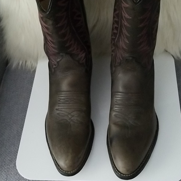 Leather Western Cowboy Boots Gray by Justin - Picture 6 of 9